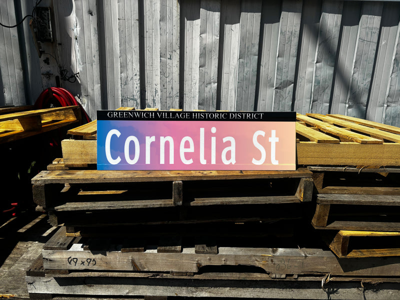 NYC Cornelia Street name sign pink