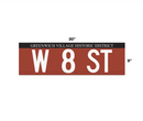 Street sign for W 8 St in Greenwich Village Historic District with dimensions.