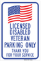 Licensed Disabled Veteran Parking Only Sign (Blue Version)
