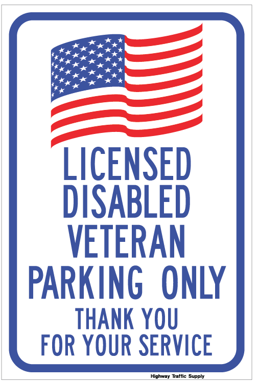Licensed Disabled Veteran Parking Only Sign (Blue Version)
