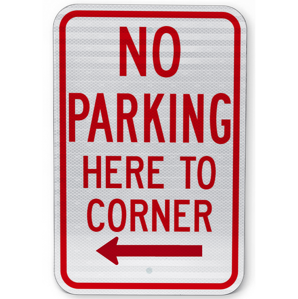 no parking here to corner arrow left sign front