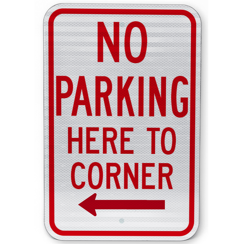 no parking here to corner arrow left sign front