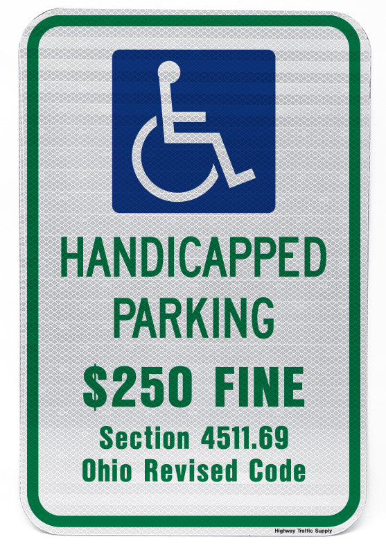 Handicapped Permit $250 Fine Section 4511.69 Ohio Revised Code Sign