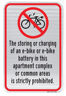 Ebike and Battery Charging Prohibited in Apartment Complex Sign