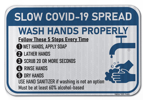 Slow Covid-19 Spread Wash Hands Properly Sign