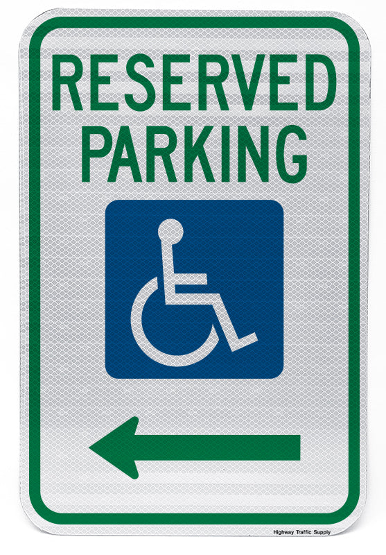 Reserved Parking Handicap Symbol Sign (with left arrow)