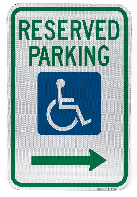 Reserved Parking Handicap Symbol Sign (with right arrow)