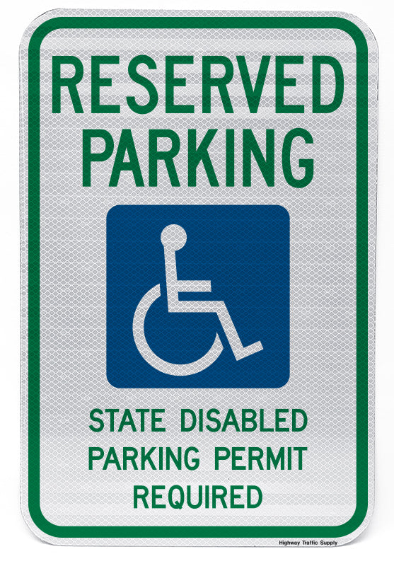 Reserved Parking Handicap Symbol State Disabled Parking Permit Required Sign