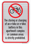 Ebike and Battery Charging Prohibited in Apartment Complex Sign on white front