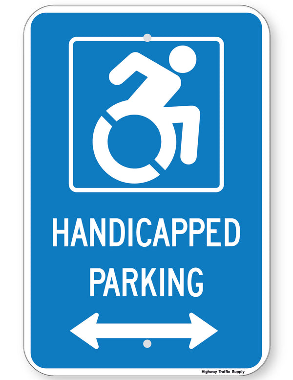 Handicapped Parking Sign (with double arrow) (New York State Accessible Icon)