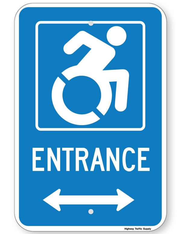 Handicapped Entrance Sign (with double arrow) (Accessible Icon)