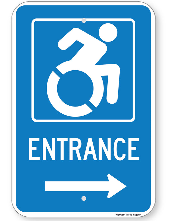 Handicapped Entrance Sign (with right arrow) (New York State Accessible Icon)