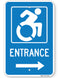 Handicapped Entrance Sign (with right arrow) (Accessible Icon)