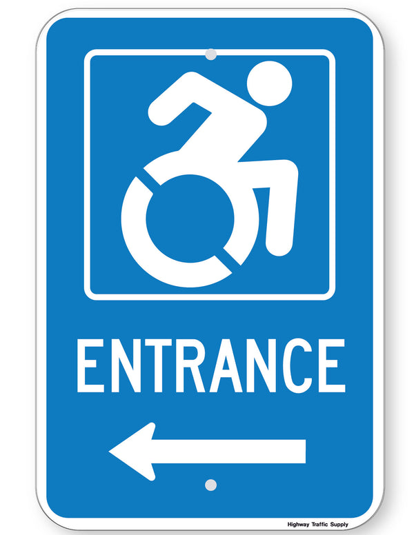 Handicapped Entrance Sign (with left arrow) (Accessible Icon)