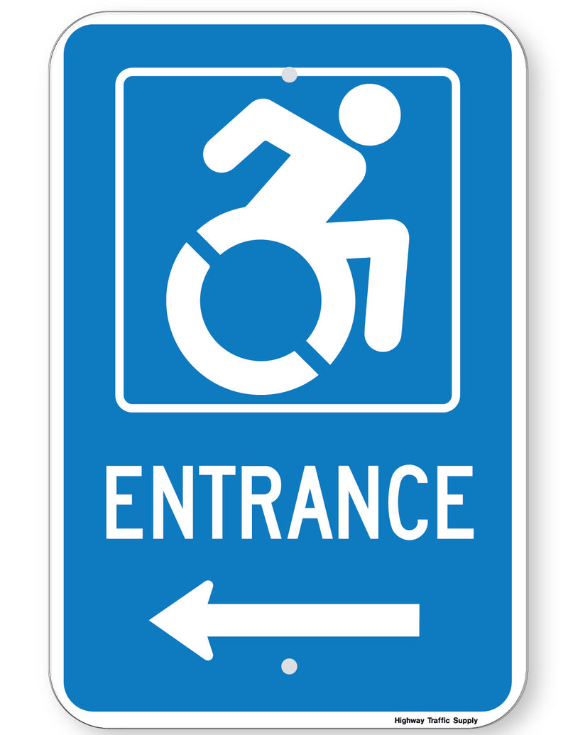 Handicapped Entrance Sign (with left arrow) (Accessible Icon)