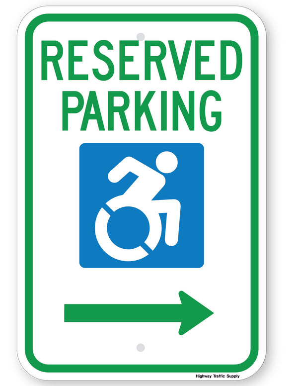 Reserved Parking Handicap Symbol Sign (with right arrow) (New York State Accessible Icon)