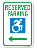 Reserved Parking Handicap Symbol Sign (with left arrow) (New York State Accessible Icon)
