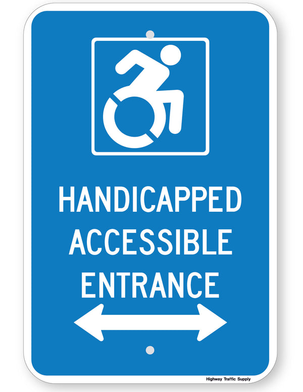 Handicapped Accessible Entrance Sign (with double arrow) (Accessible Icon)