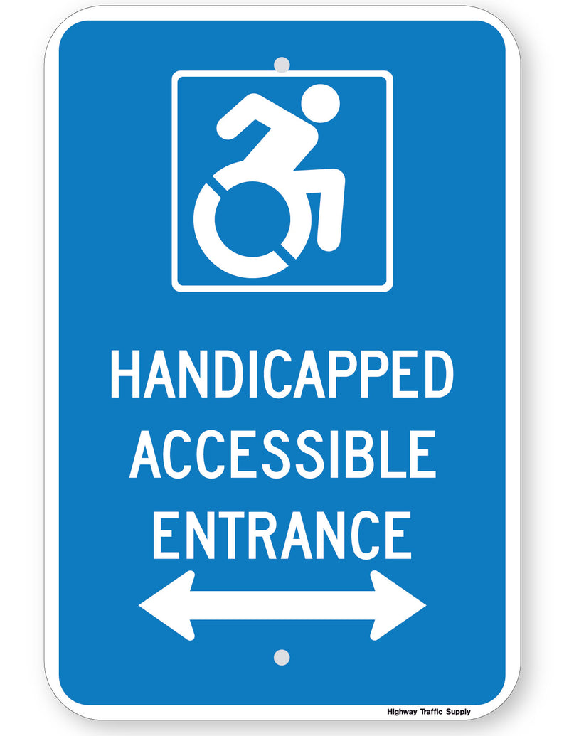 Handicapped Accessible Entrance Sign (with double arrow) (Accessible Icon)