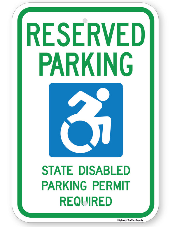 Reserved Parking Handicap Symbol State Disabled Parking Permit Required Sign (New York State Accessible Icon)