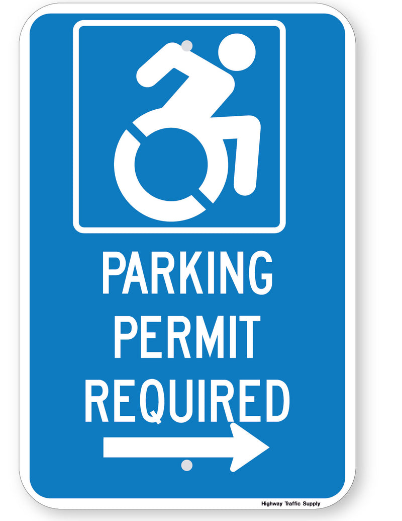 Handicapped Parking Permit Required Sign (with right arrow) (New York State Accessible Icon)