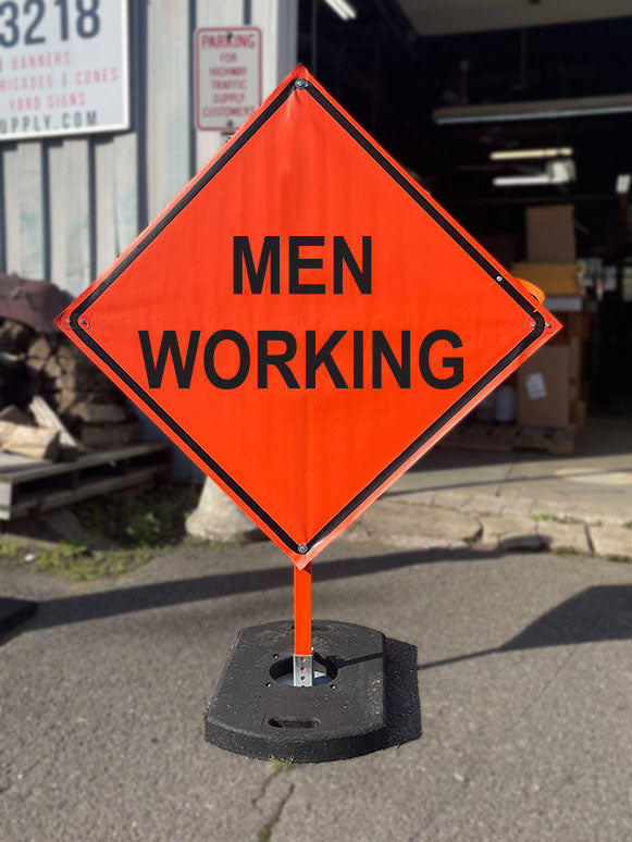 Men Working Roll-Up Sign