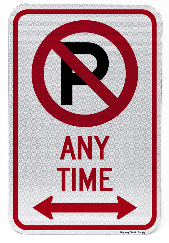 No Parking Symbol Any Time (with double arrow) Sign