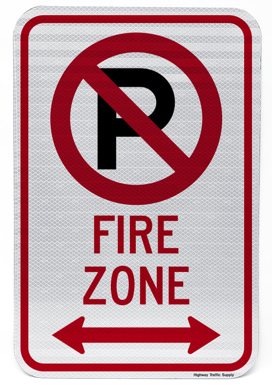No Parking Symbol Fire Zone (with Double Arrow) Sign