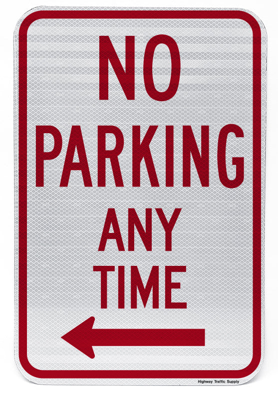 No Parking Any Time (with Left Arrow) Sign