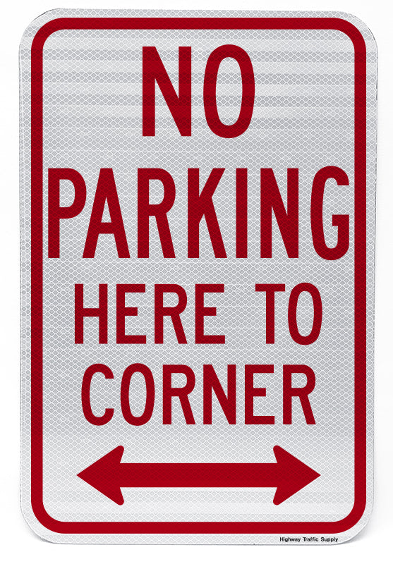 No Parking Here to Corner (with Double Arrow)