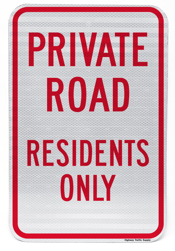 Private Road Residents Only Sign (Red on White)
