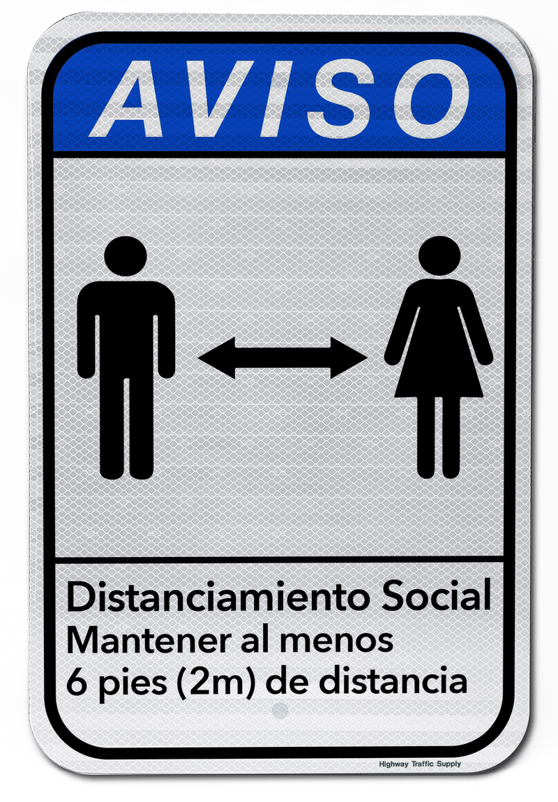 Aviso Distanciamiento Social Mantener al menos  6 pies (2m) de distancia Sign