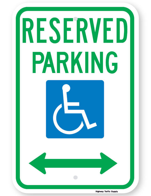 Reserved Parking Handicap Symbol Sign (with double arrow)