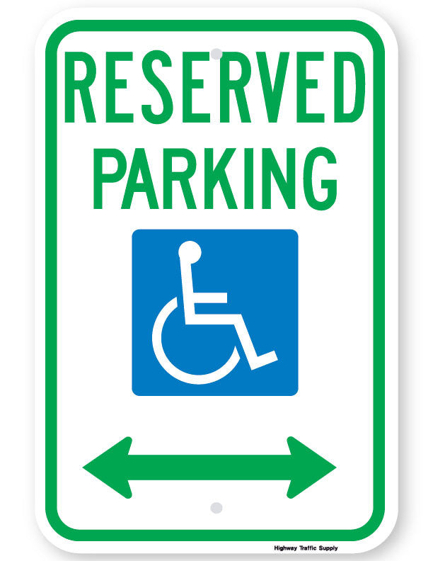 Reserved Parking Handicap Symbol Sign (with double arrow)