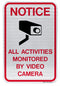 Notice All Activites Monitored By Video Camera Sign