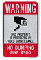 Warning No Dumping $500 Fine Sign