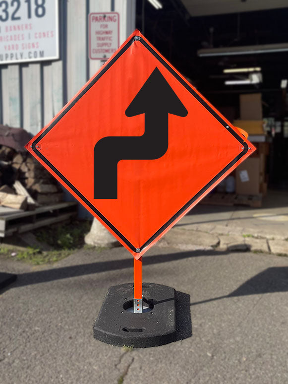Right Reverse Turn (W1-3R) Roll-Up Sign
