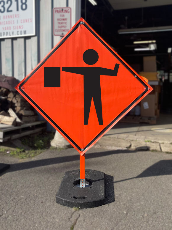 Flagger (Symbol) Roll-Up Sign