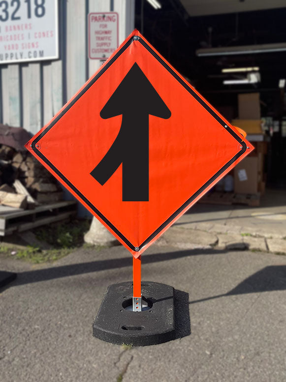 Merge Left (W4-1L) Roll-Up Sign