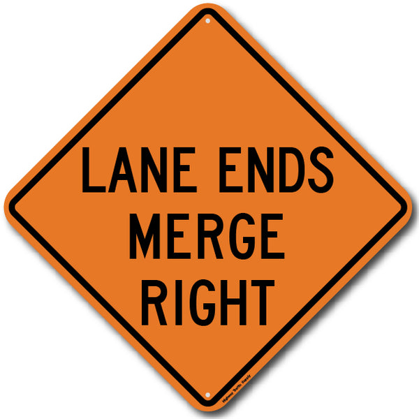 W9-2R Lane Ends Merge Right Sign