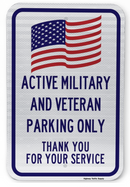 Active Military and Veteran Parking Only Sign (Blue Version)