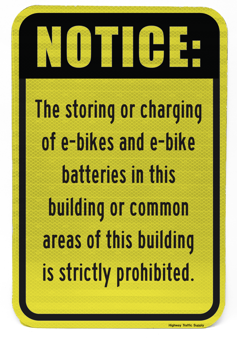 Ebike and Battery Charging Prohibited in This Building Sign (Black and Yellow)